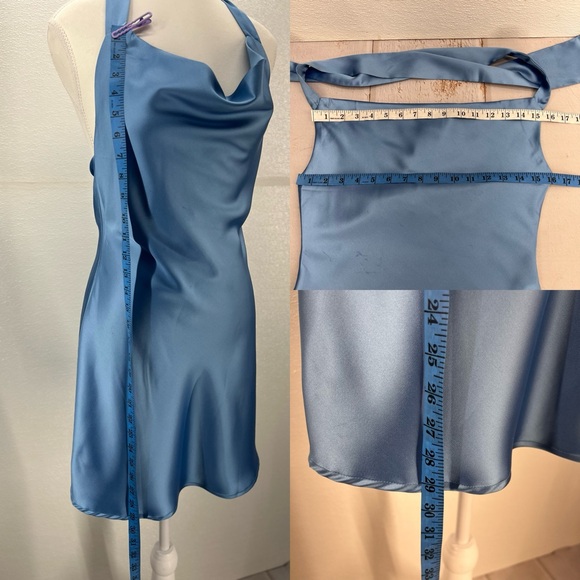 NWT Women's Cowl Neck Halterneck Slip On Backless Satin Mini Dress Sexy Silky XS - Picture 14 of 17